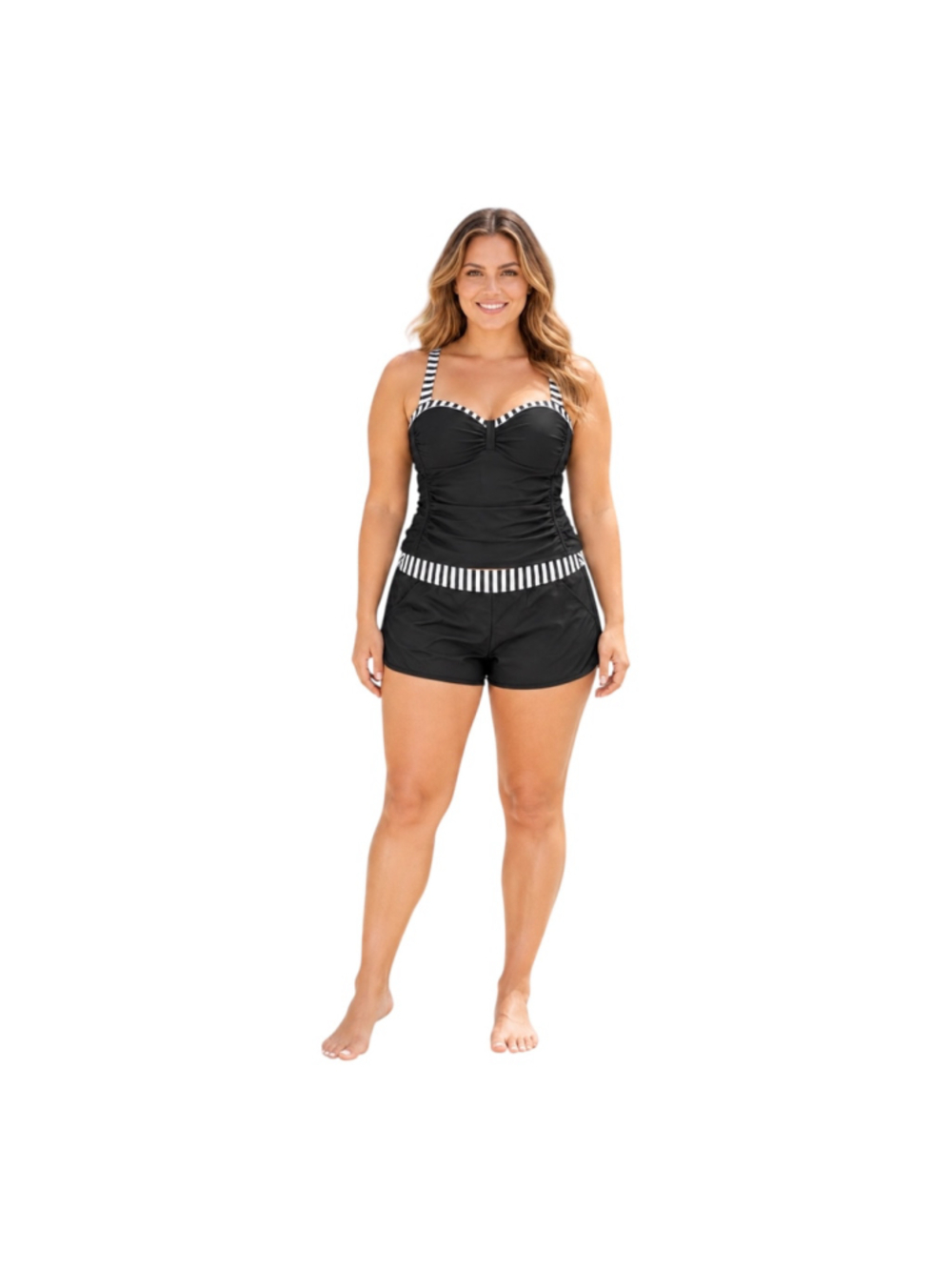 Daci Black & White Striped Tankini and Swim Shorts Set Size L